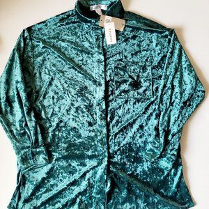 PLAYBOY Velour Emerald Green  Long Sleeve  Button Down Shirt